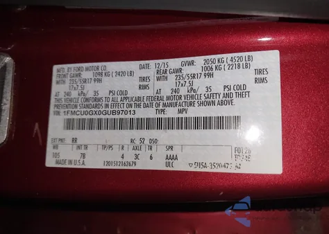 2016 Ford Escape Se from USA, damaged, VIN 1FMCU0GX0GUB97013